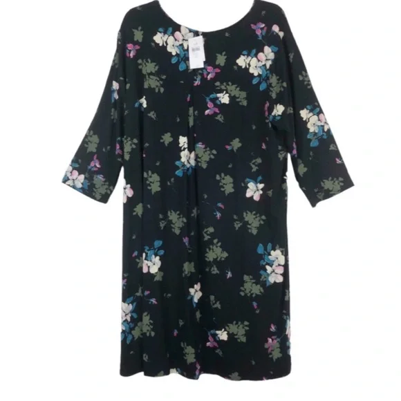 J Jill Wearever Perfect Black Floral Ballet Sleeve Dress Size 2X - Picture 3 of 16